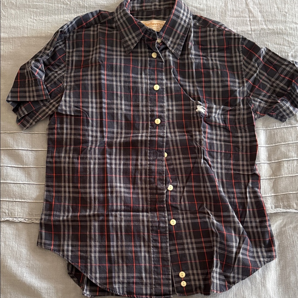 Burberry Women’s Dark Plaid Button Down Shirt
